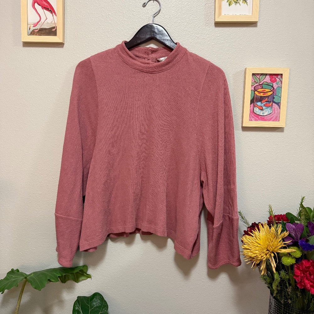 Madewell Texture & Thread Button-Back Mockneck Top Autumn Berry XXL